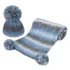 HW05-B: Blue Cable Hat & Wrap Set w/Pom Poms